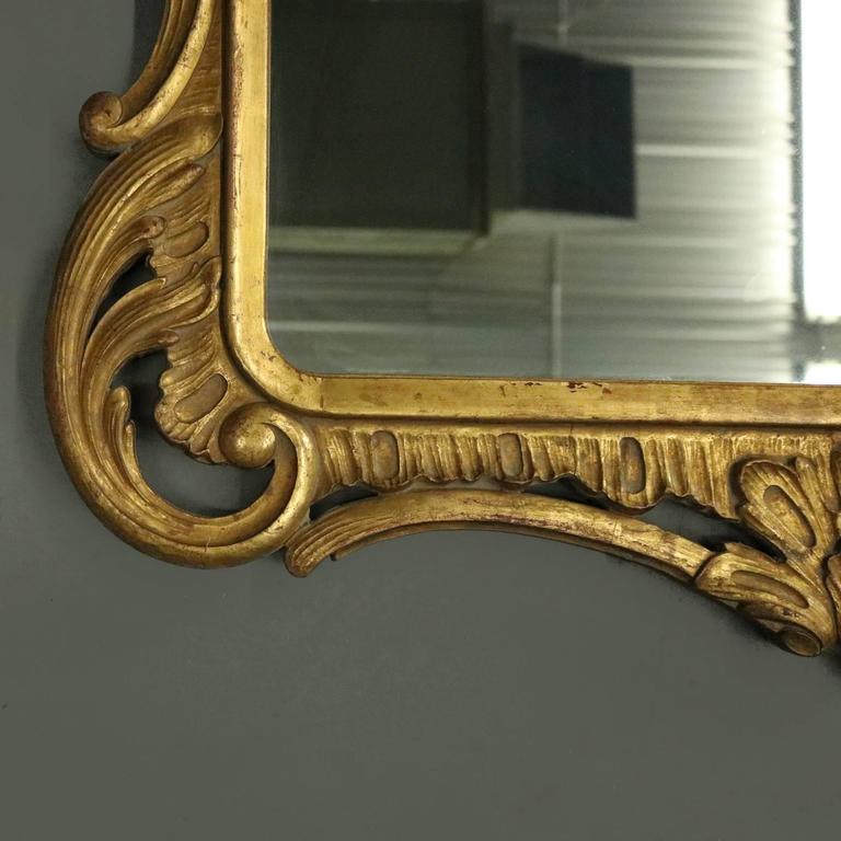Antique French Pierced Gold Giltwood Wall Mirror Scroll And Gold Giltwood Wall Mirror