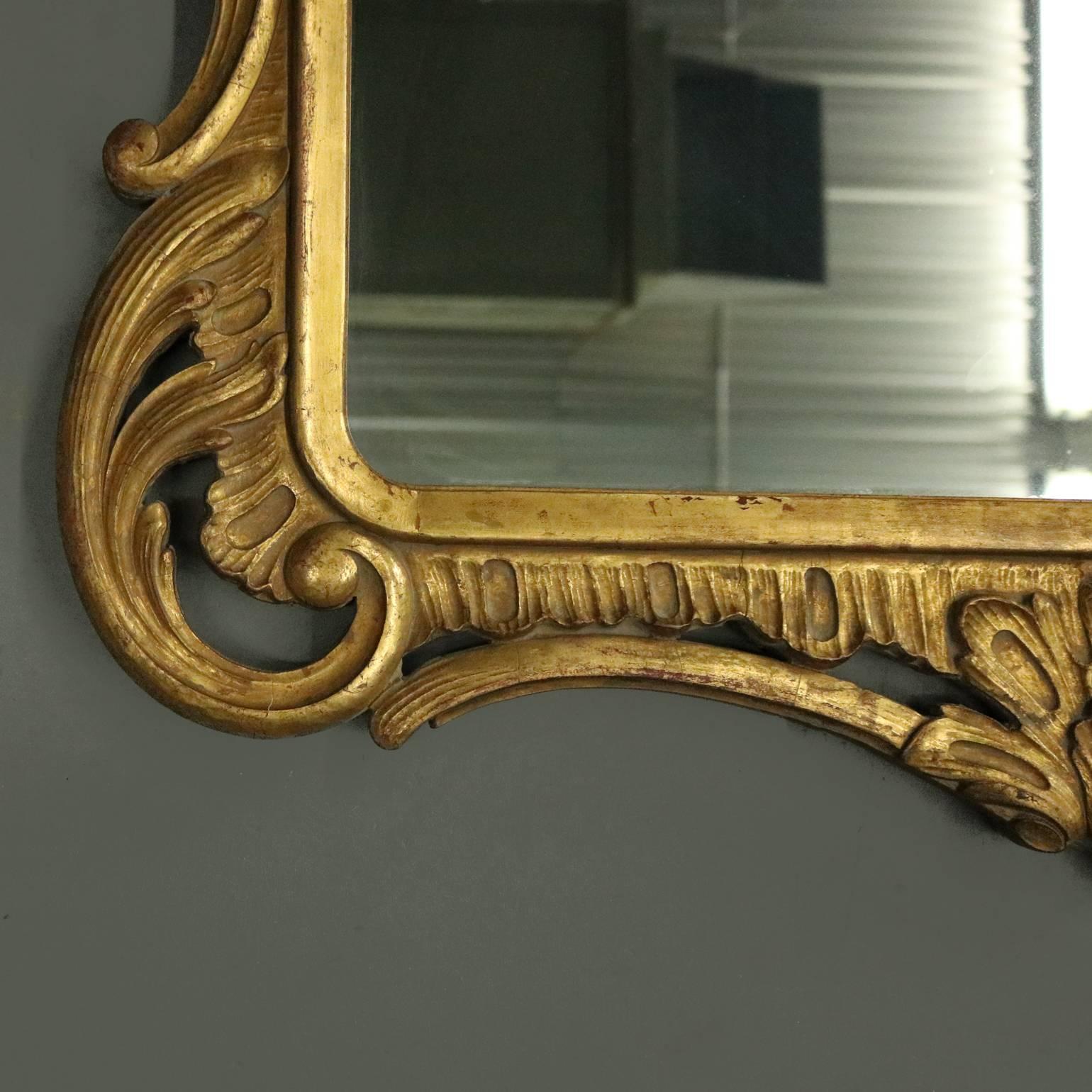 Antique French Pierced Gold Giltwood Wall Mirror, Scroll & Foliate Design In Good Condition In Big Flats, NY