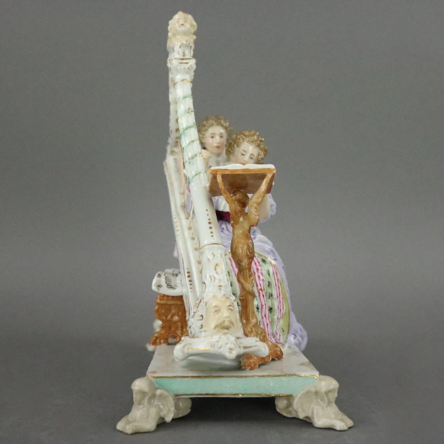 19th Century Antique German Ludwigsburg Porcelain Figural Group, Harpist Couple, circa 1820