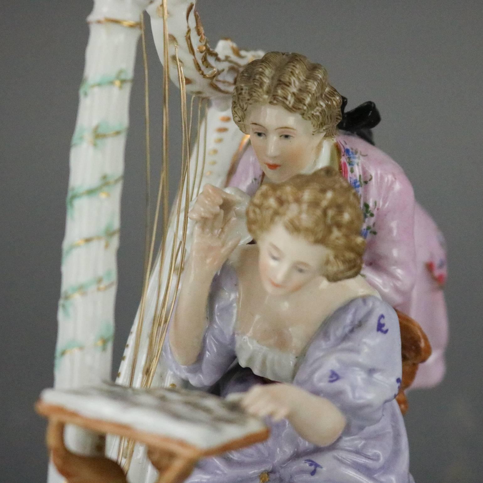 Antique German Ludwigsburg Porcelain Figural Group, Harpist Couple, circa 1820 1