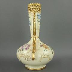 Antique Fischer J. Budapest Hand-Painted and Gilt Porcelain Reticulated Vase