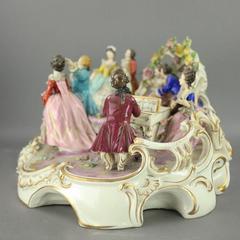 Antique Dresden Porcelain Figural Group of Ballroom Dancing Scene, circa 1880