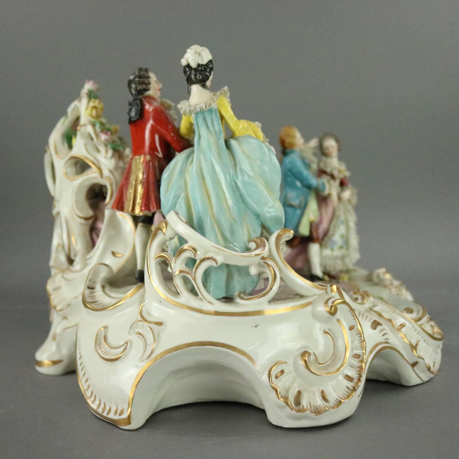 Antique Dresden Porcelain Figural Group of Ballroom Dancing Scene, circa 1880 In Good Condition In Big Flats, NY