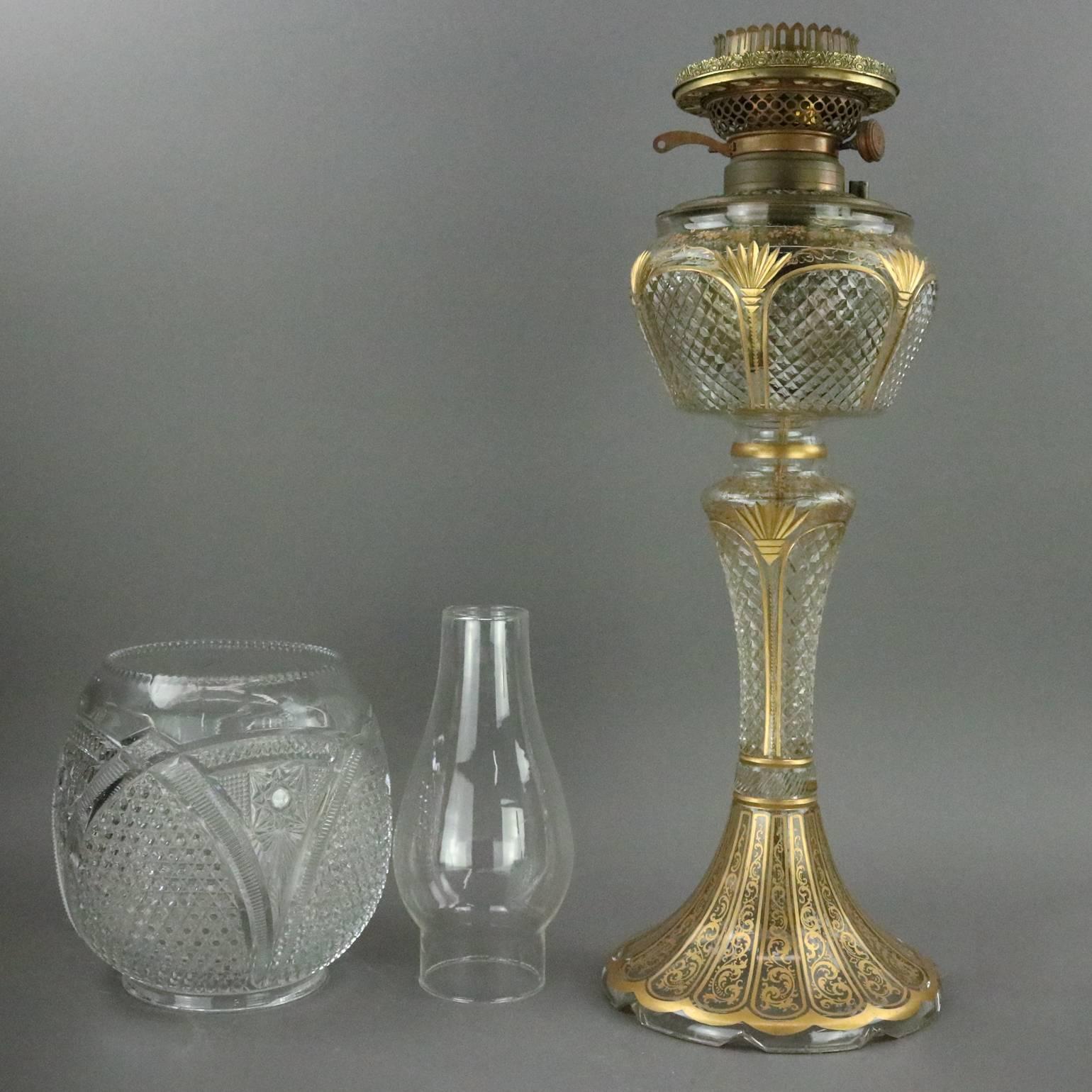American Antique Bradley & Hubbard Cut-Glass Gilt Decorated Electric Banquet Lamp
