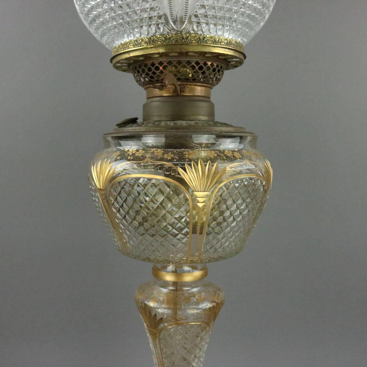 19th Century Antique Bradley & Hubbard Cut-Glass Gilt Decorated Electric Banquet Lamp