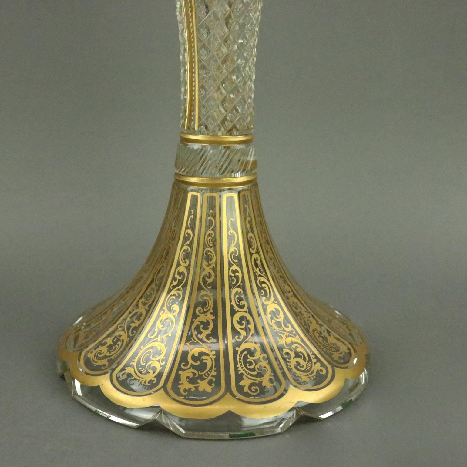 Antique Bradley & Hubbard Cut-Glass Gilt Decorated Electric Banquet Lamp 2