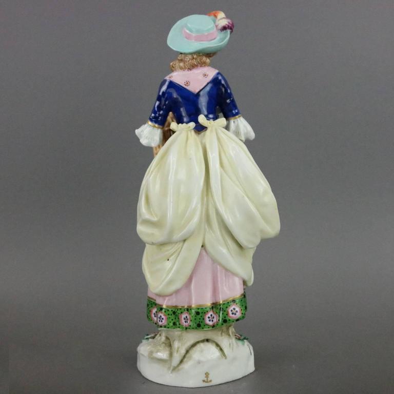 Antique English Chelsea Porcelain and Gilt Figurine of Woman with Bird ...
