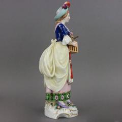 Antique English Chelsea Porcelain & Gilt Figurine of Woman with Bird, circa 1820