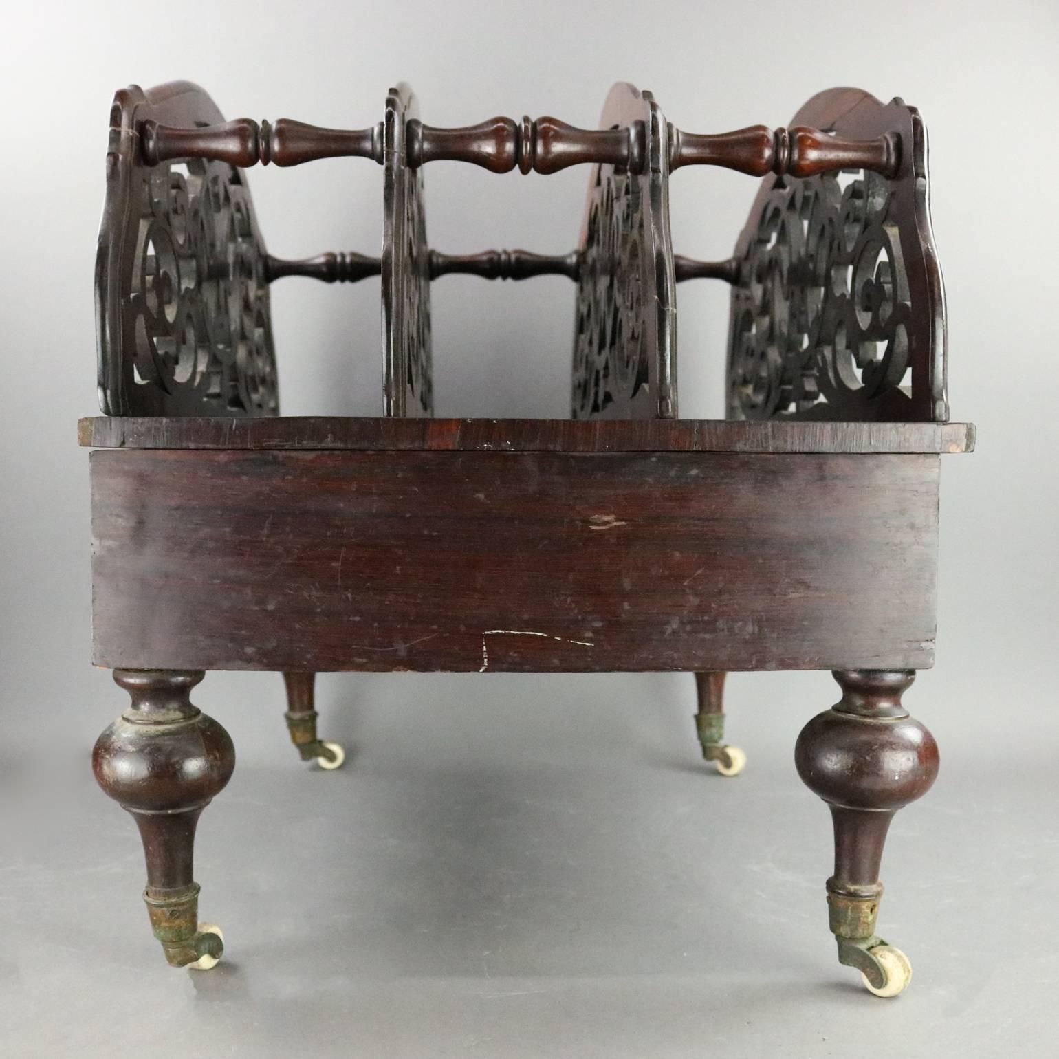 Antique single drawer English stand features scroll and foliate cut-out design with turned dividers, circa 1870.

Measures: 19