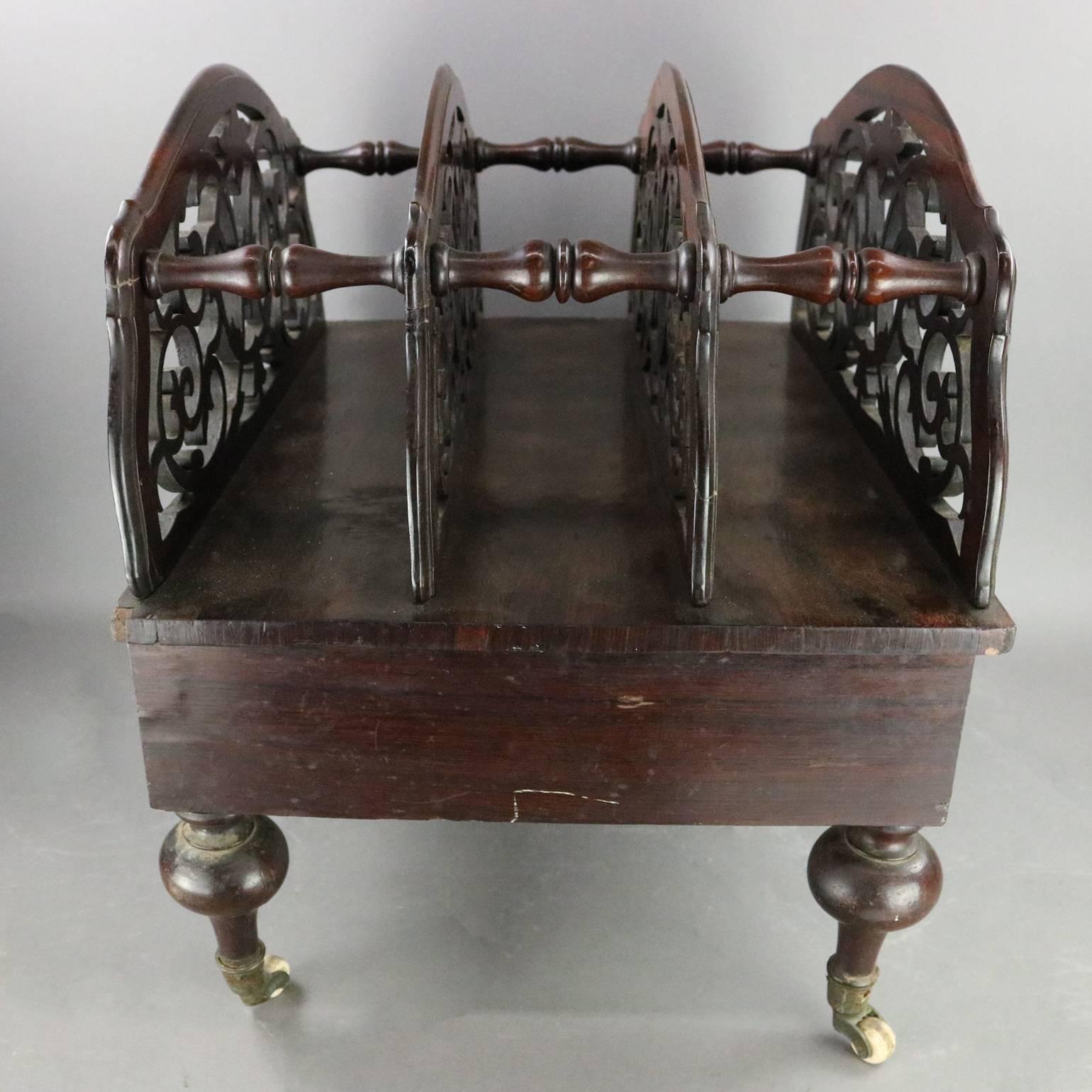 Antique English Cut-Out Rosewood Single Drawer Canterbury Stand, circa 1870 In Good Condition In Big Flats, NY
