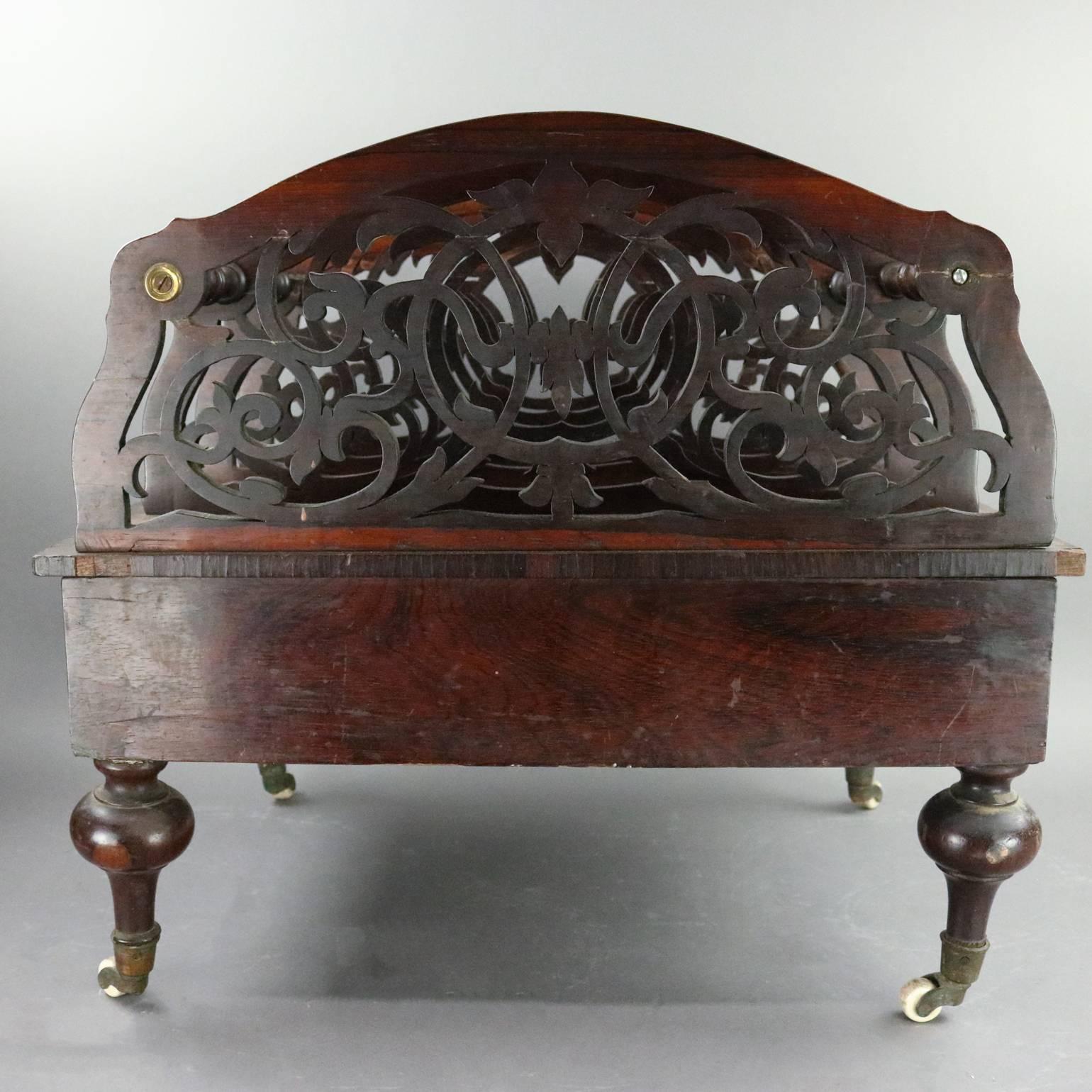 19th Century Antique English Cut-Out Rosewood Single Drawer Canterbury Stand, circa 1870