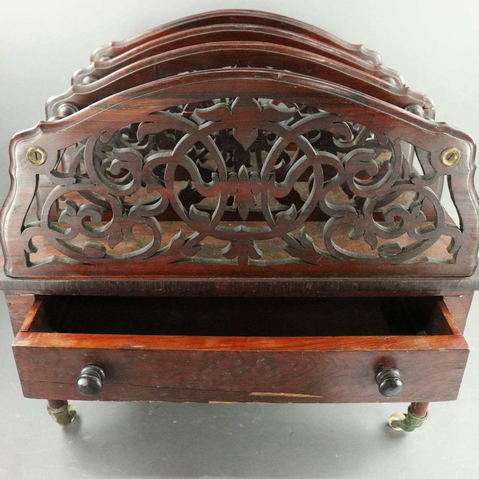 Antique English Cut-Out Rosewood Single Drawer Canterbury Stand, circa 1870 1