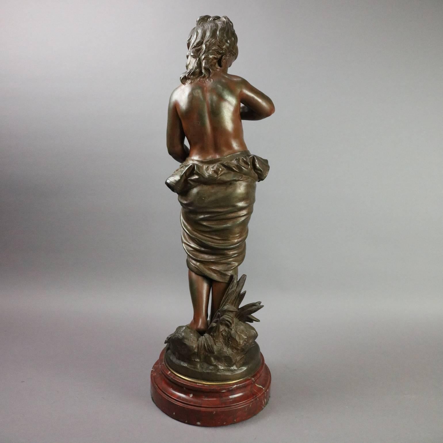 Antique French Bronzed Metal Sculpture of Young Child Signed Bouret, circa 1880 In Good Condition In Big Flats, NY