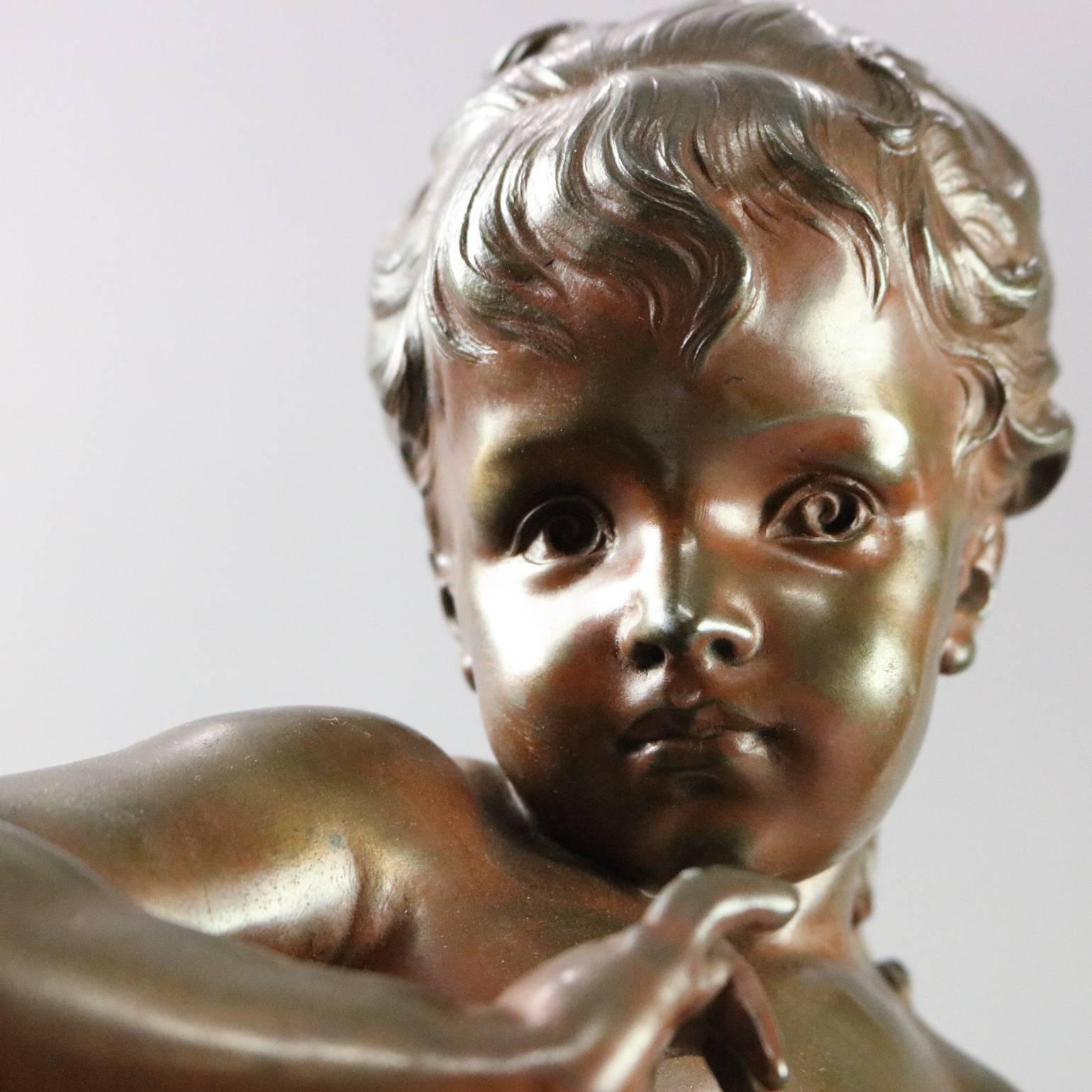 Antique French Bronzed Metal Sculpture of Young Child Signed Bouret, circa 1880 1