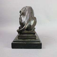 Antique French Barye School Bronze Lion & Boar Hunt Sculpture, Marble Base