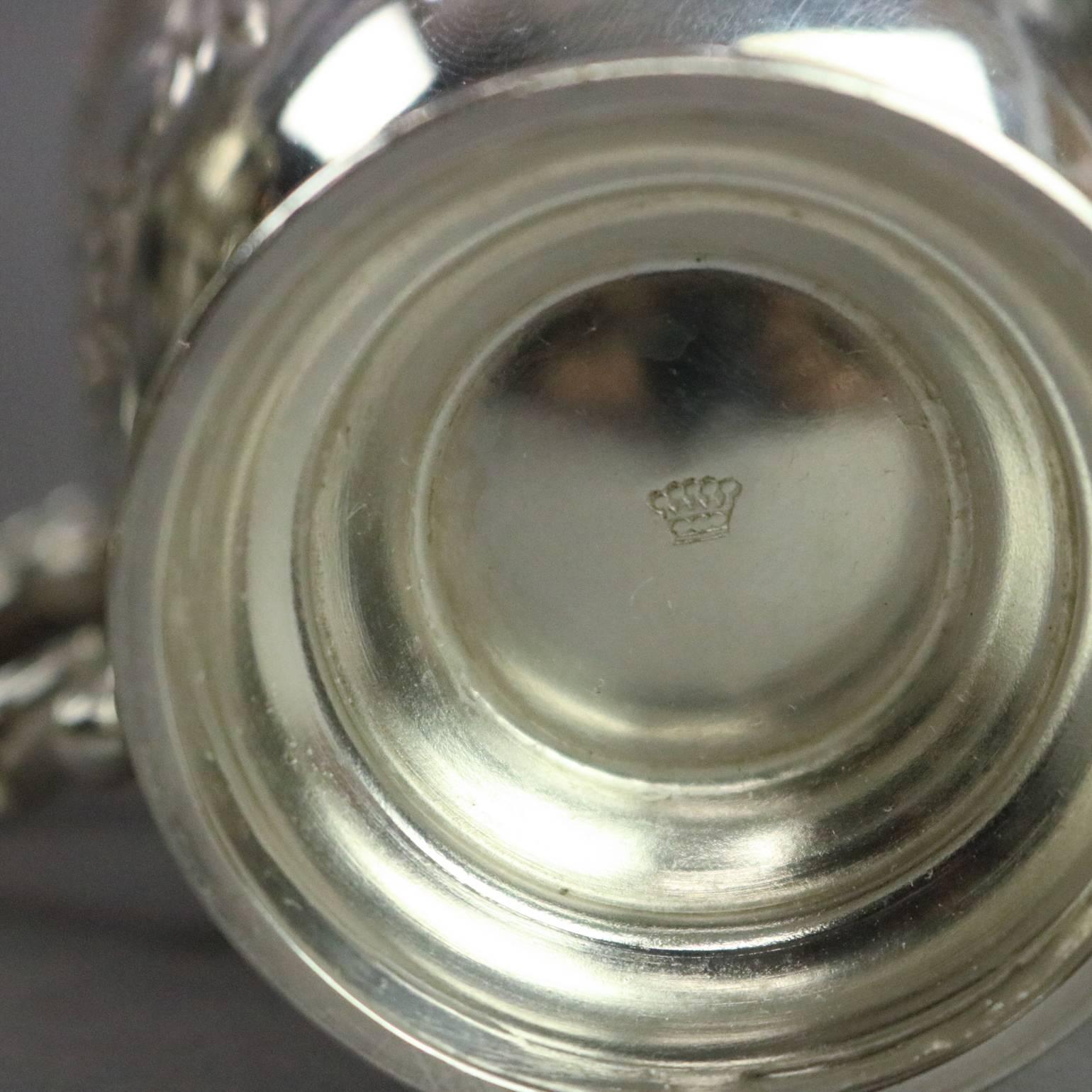 British Vintage English Sheffield Silver Plate Punch Bowl, 12 Cups & Ladle, circa 1940