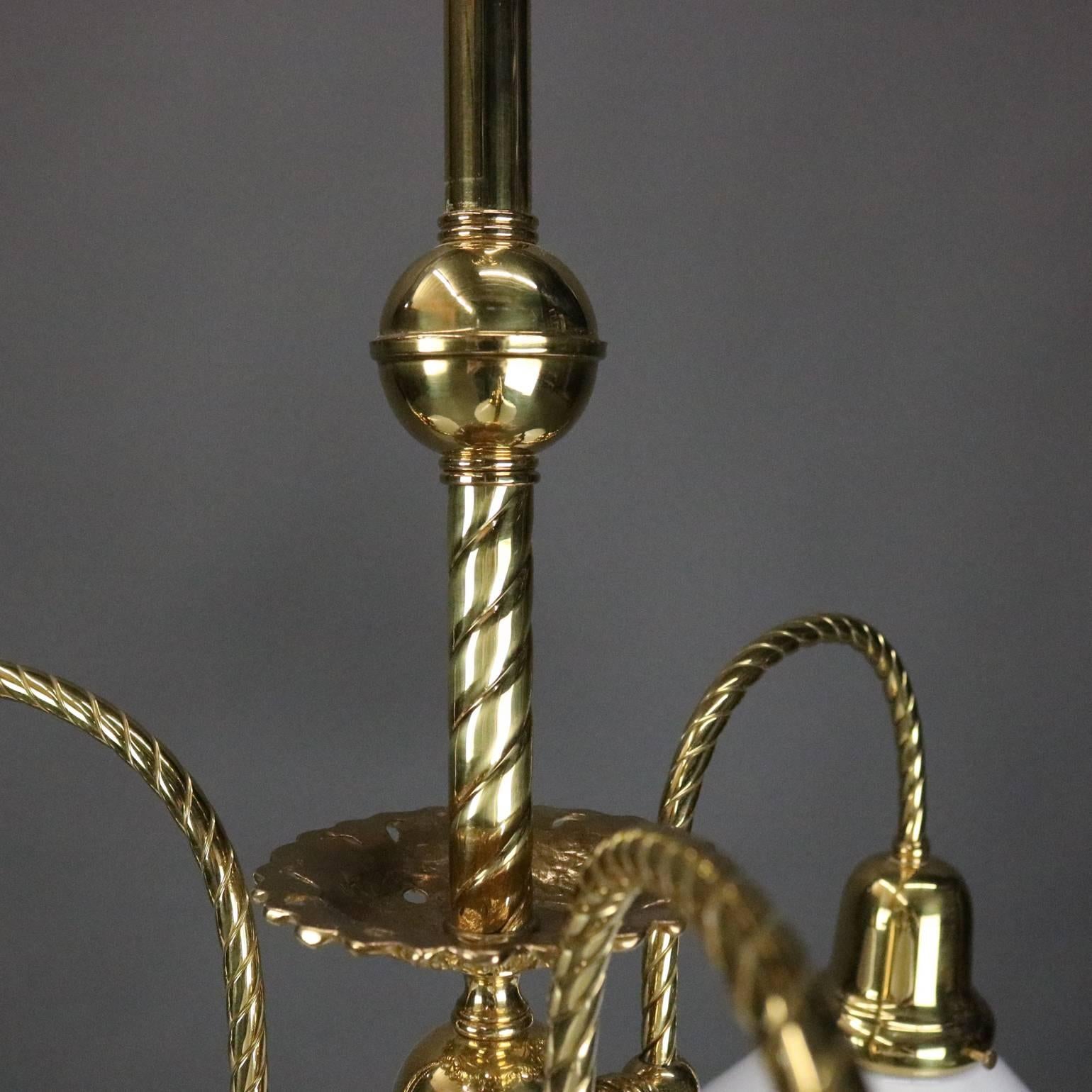 Vintage French Brass Three-Light Twisted Rope Hanging Fixture, 20th Century 2