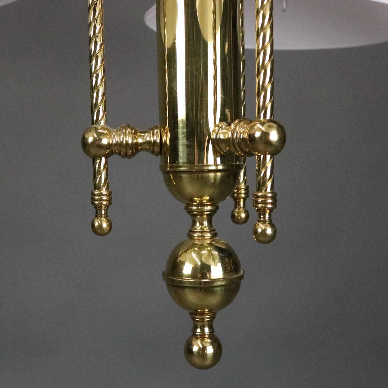 Vintage French Brass Three-Light Twisted Rope Hanging Fixture, 20th Century 3