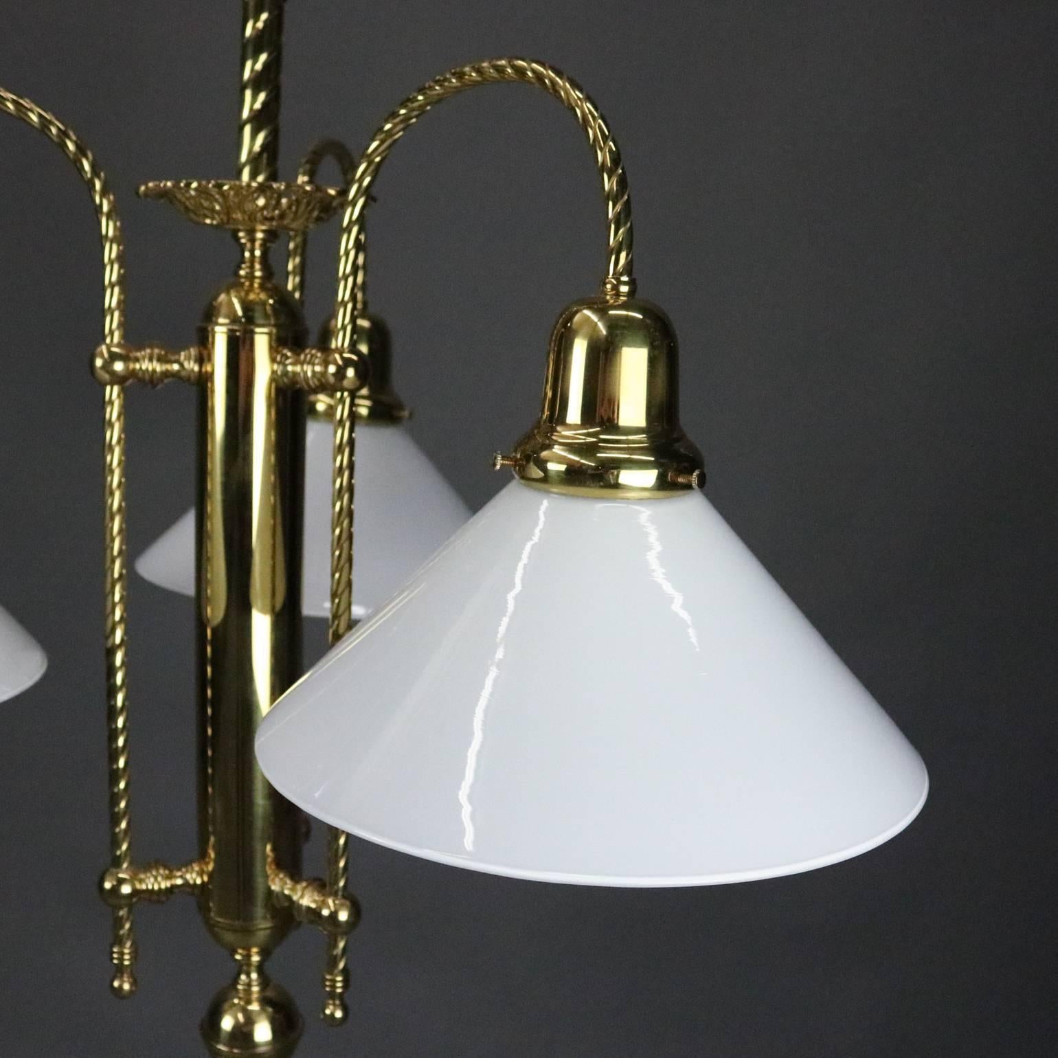 Vintage French Brass Three-Light Twisted Rope Hanging Fixture, 20th Century In Good Condition In Big Flats, NY