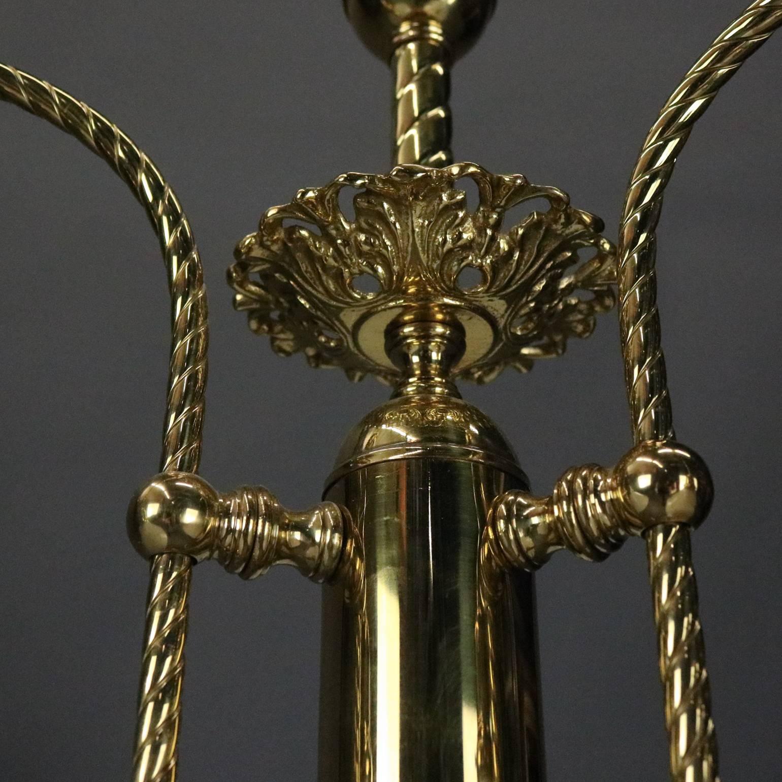 Vintage French Brass Three-Light Twisted Rope Hanging Fixture, 20th Century 1