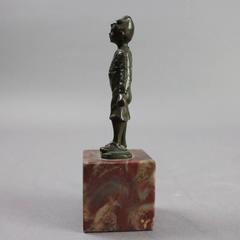 Antique Figural Cast Bronze Sculpture of Young Boy with Shoe on Marble Base
