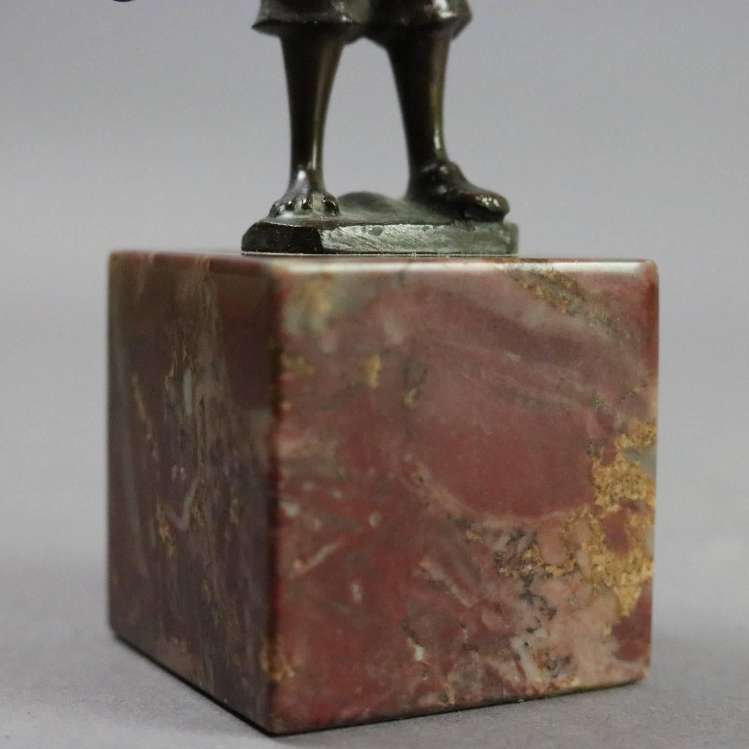 Antique Figural Cast Bronze Sculpture of Young Boy with Shoe on Marble Base 2