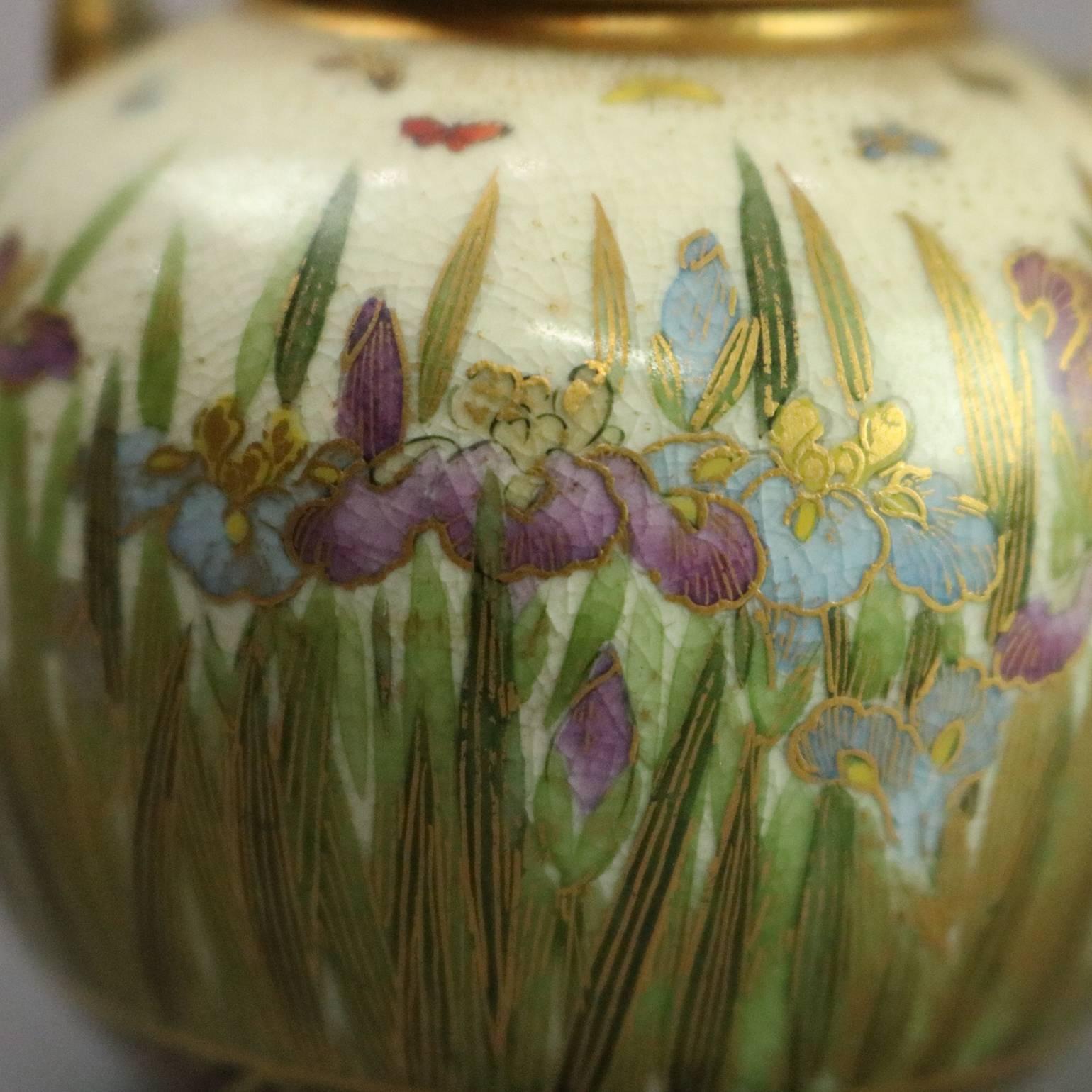 Antique Miniature Japanese Satsuma Hand-Painted & Gilt Tea Pot Iris Garden 2