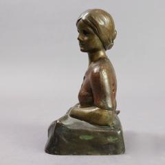 Antique Art Nouveau Austrian Cold Painted Bust Sculpture by P. Tereszczuk