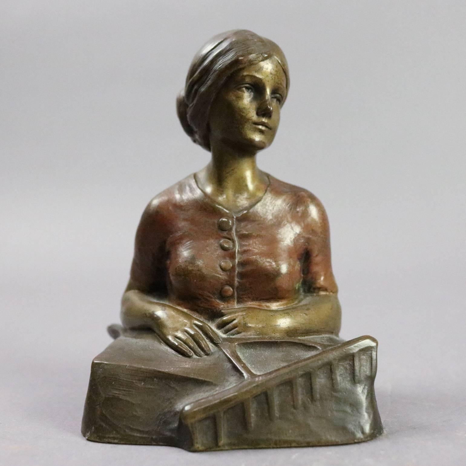 Antique Art Nouveau Austrian Cold Painted Bust Sculpture by P