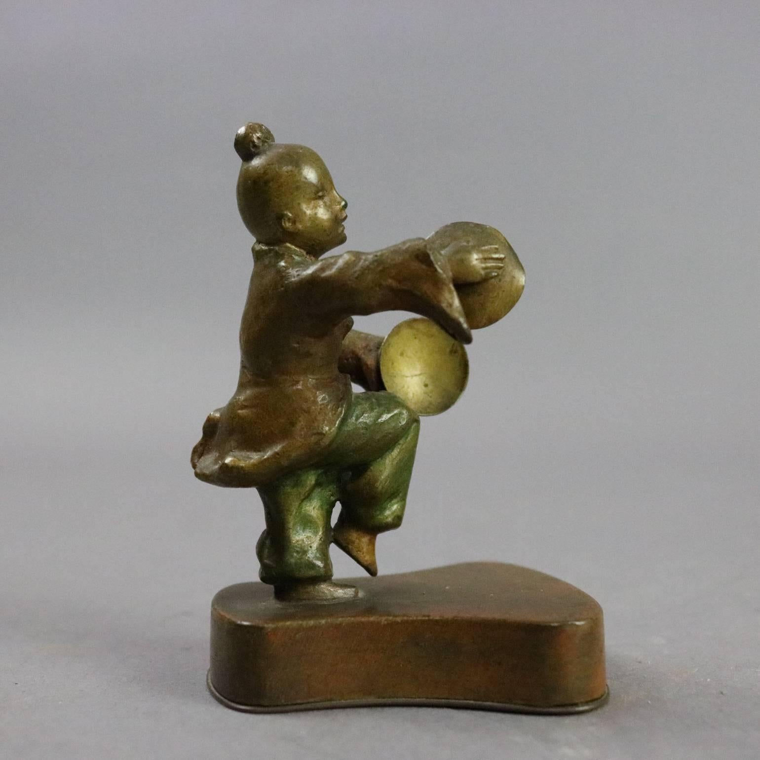 Lot of two Austrian cold painted bronze sculptures depict Japanese musical and dance street performers, circa 1900

Measure: 3.5