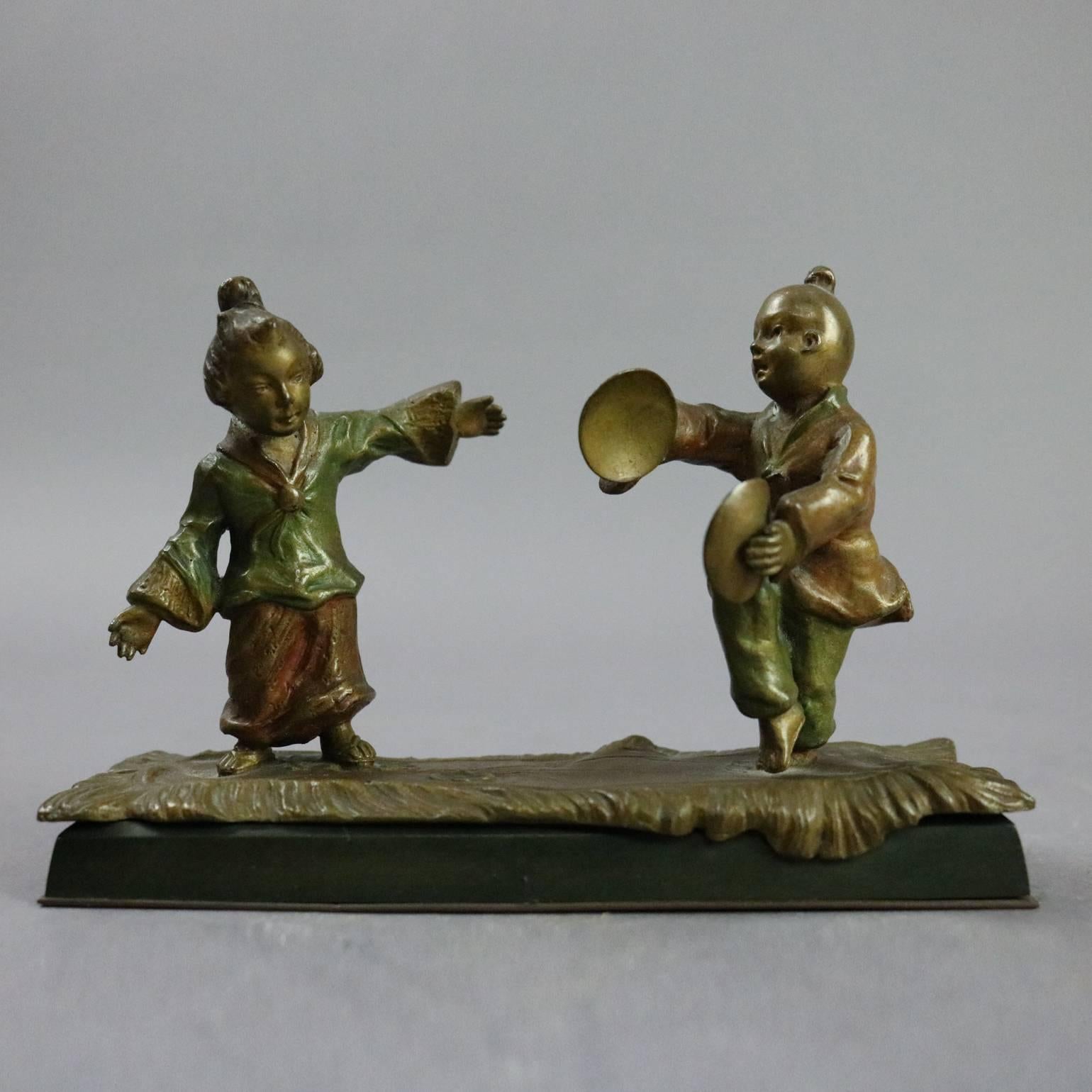20th Century Two Antique Austrian Cold Painted Bronze Sculptures, Japanese Performers