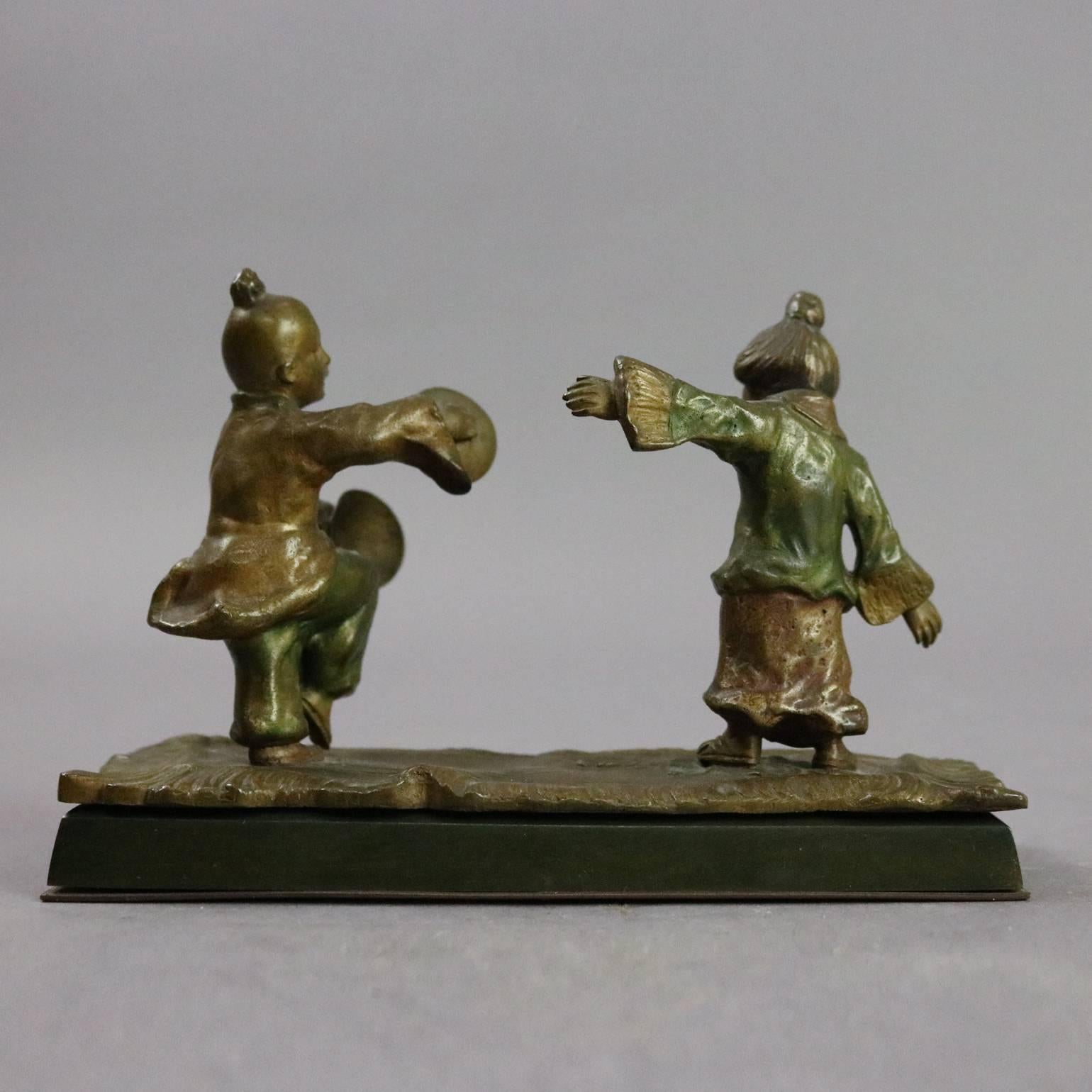 Two Antique Austrian Cold Painted Bronze Sculptures, Japanese Performers 1
