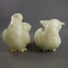 Pair of Vintage Italian Figural Hand-Carved Alabaster Sculptures, Doves