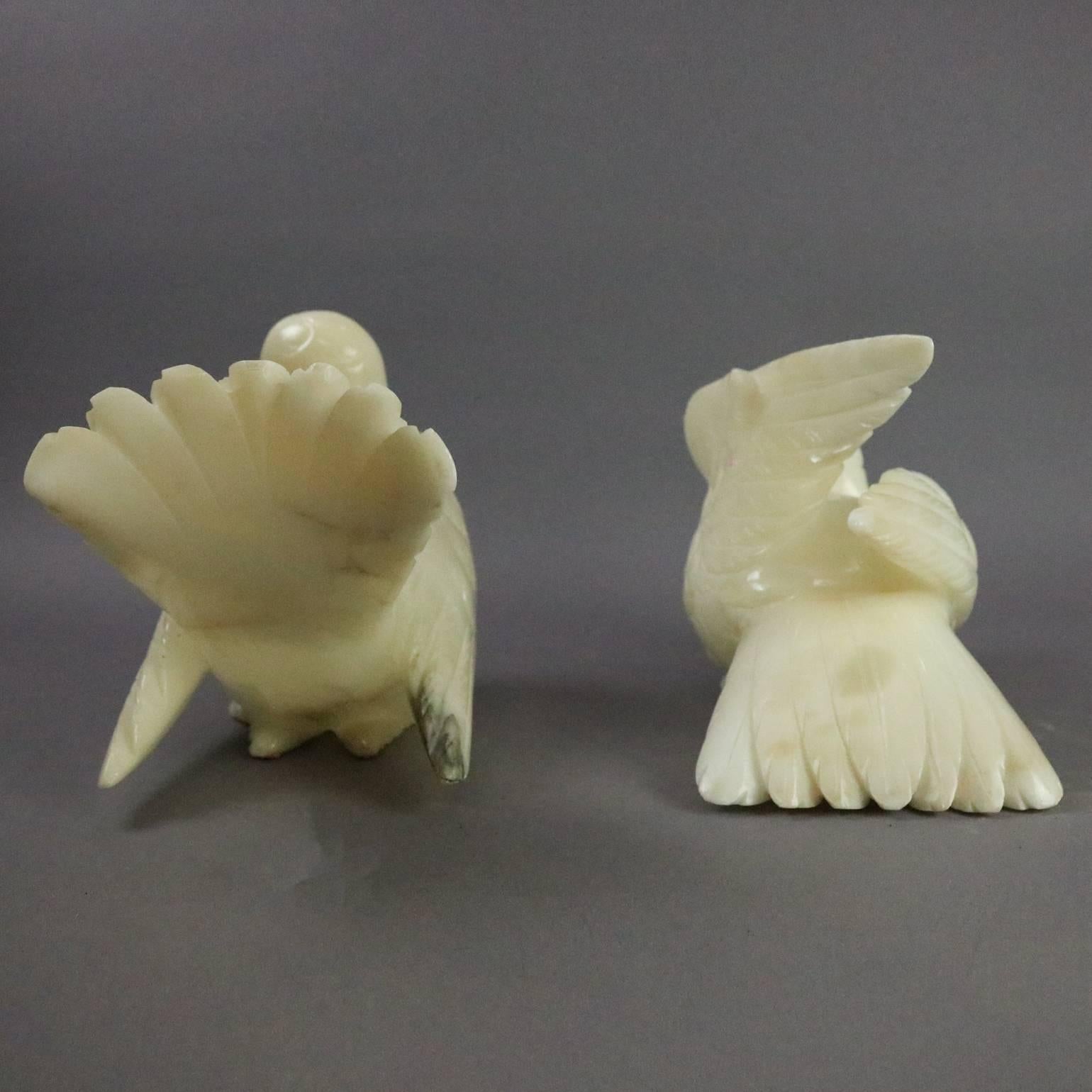 Pair of Vintage Italian Figural HandCarved Alabaster Sculptures, Doves