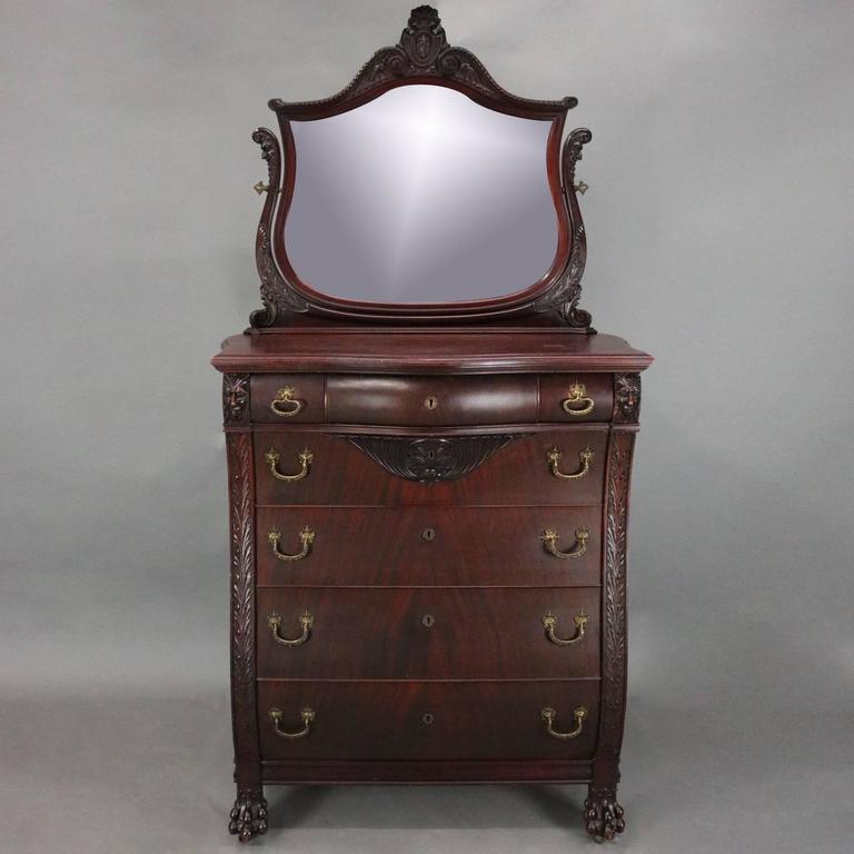 Antique Flint and Horner Carved Mahogany and Bronze Bombe High Chest