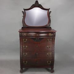 Antique Flint & Horner Carved Mahogany and Bronze Bombe High Chest with Mirror