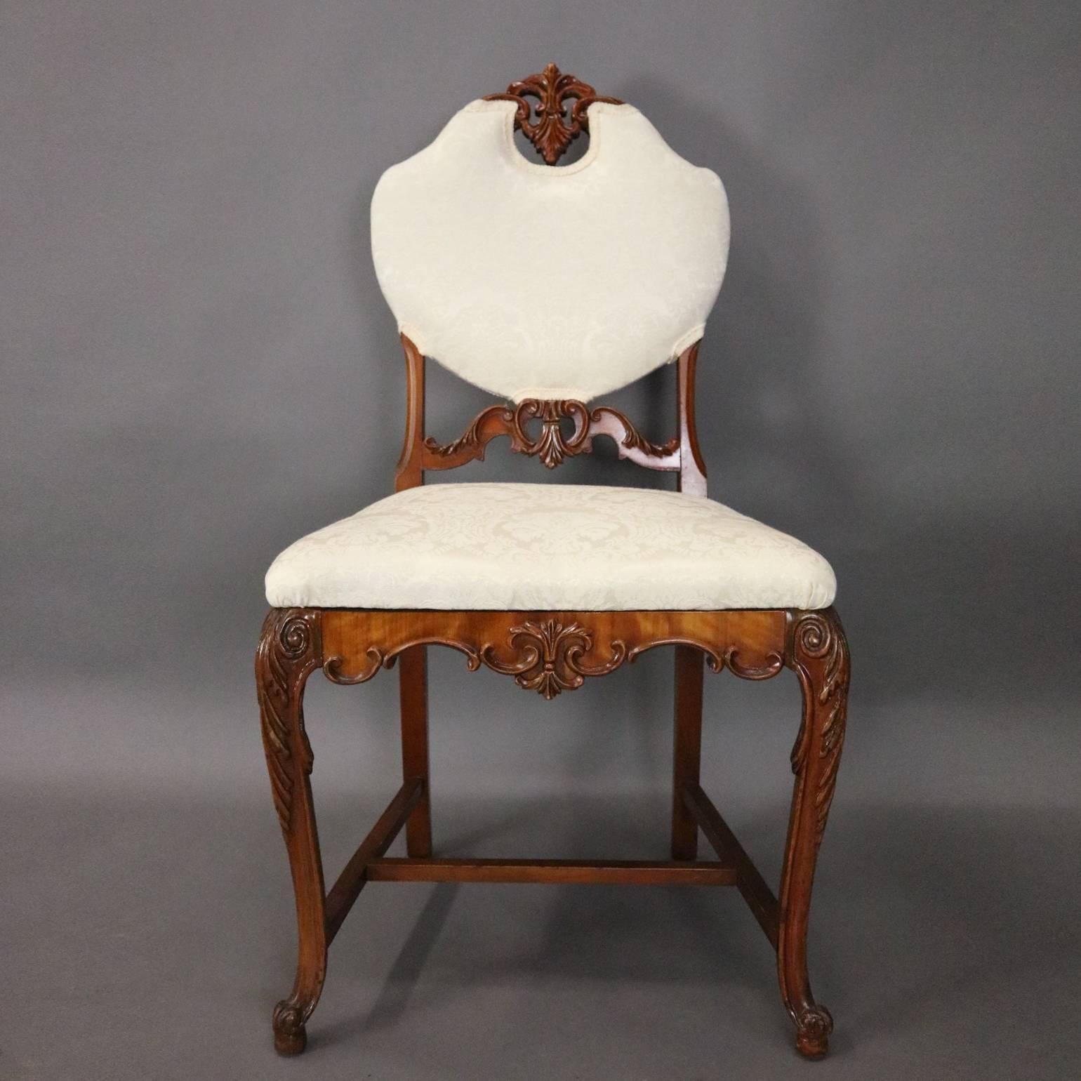 Antique French Neoclassical Carved Walnut Vanity with Mirror and Chair 2