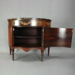 Antique Continental Style Demilune Marble-Top Mahogany Marquetry Credenza
