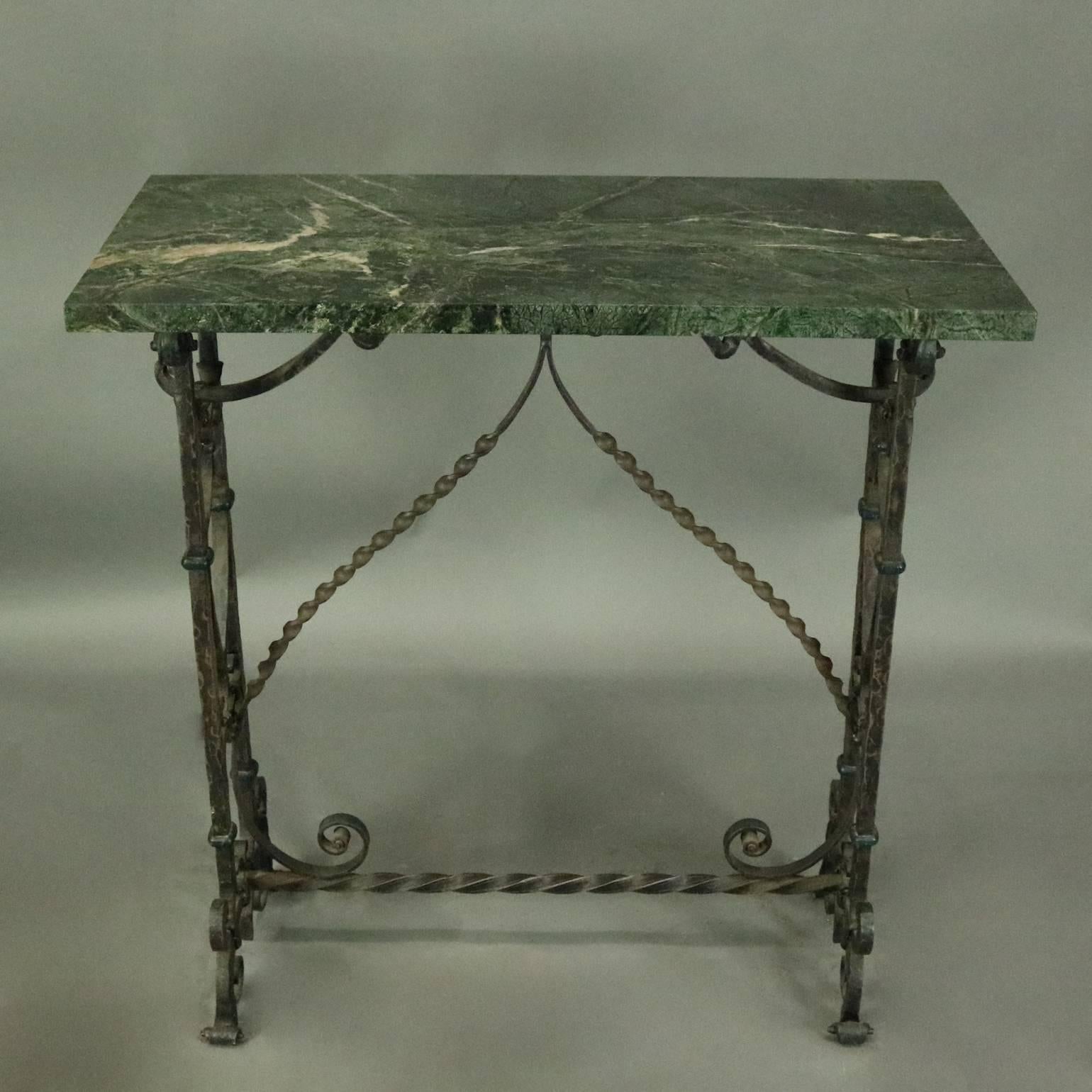 Antique Oscar Bach Style Marble Top Wrought Iron Console and Mirror, circa 1890 In Good Condition In Big Flats, NY