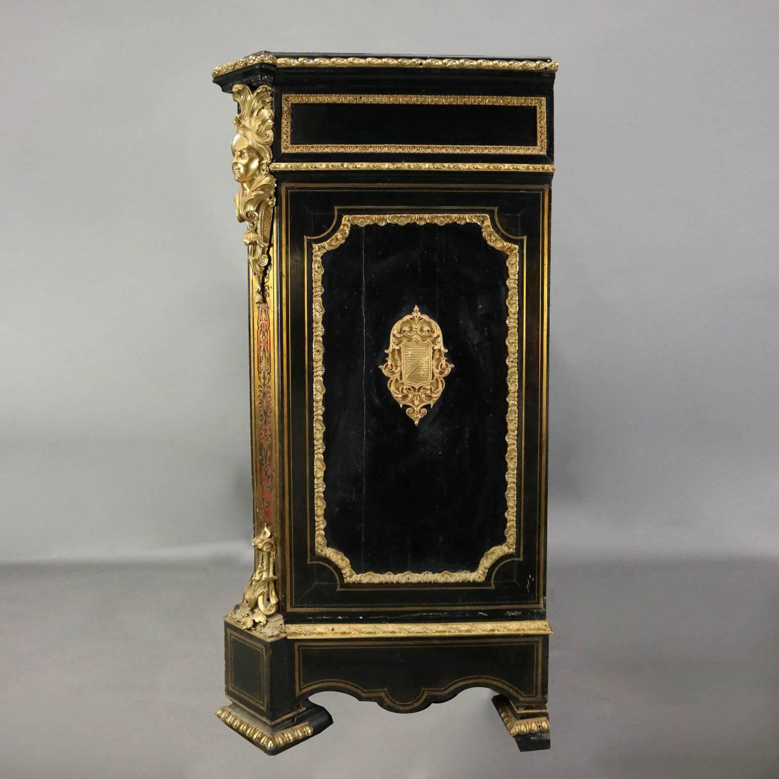 19th Century Antique French Boulle Tortoise, Ebonized, Ormolu & Marble Credenza 1