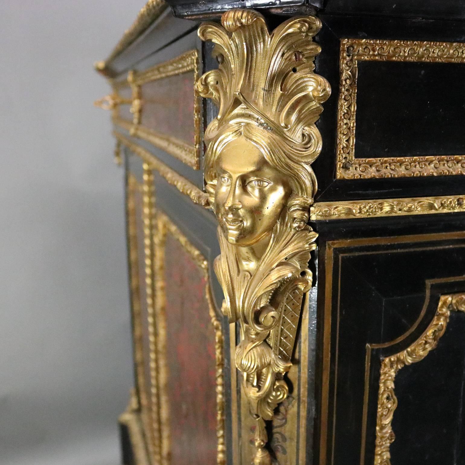 19th Century Antique French Boulle Tortoise, Ebonized, Ormolu & Marble Credenza 4