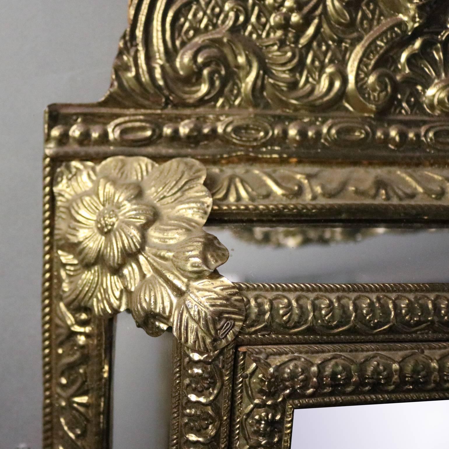 Antique French Baroque Style Bronze Mirrored Wall Cabinet, circa 1920 In Good Condition In Big Flats, NY