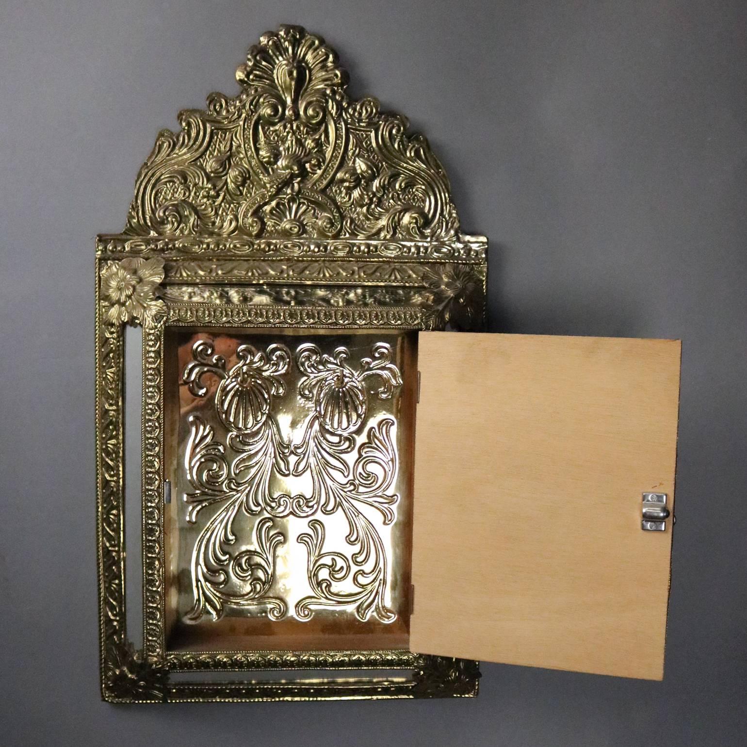 20th Century Antique French Baroque Style Bronze Mirrored Wall Cabinet, circa 1920