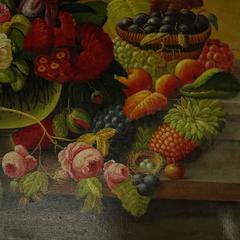 Vintage Floral Still Life Oil on Canvas Painting after Severin Roesen circa 1950