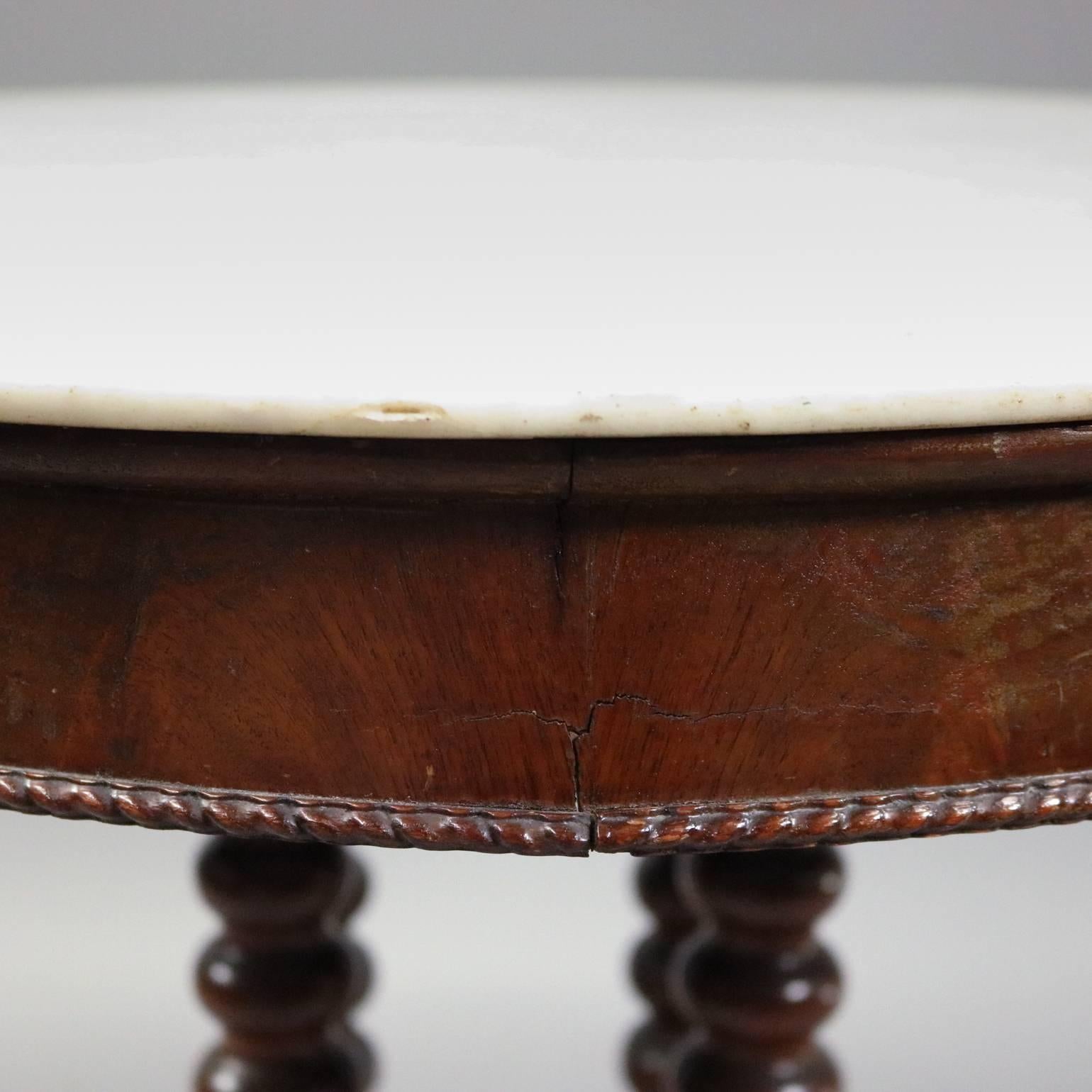 Antique Carved Walnut and Marble Oval Parlor Lamp Table, circa 1880 1