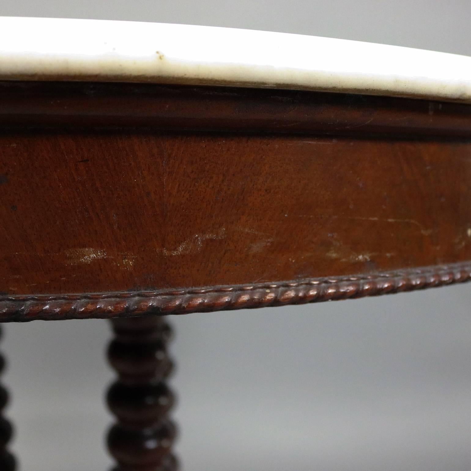 Antique Carved Walnut and Marble Oval Parlor Lamp Table, circa 1880 2