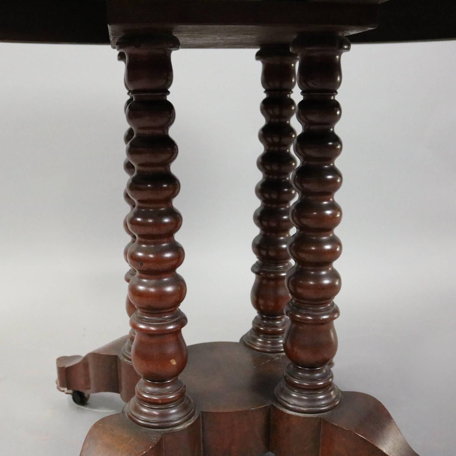 Antique Carved Walnut and Marble Oval Parlor Lamp Table, circa 1880 3