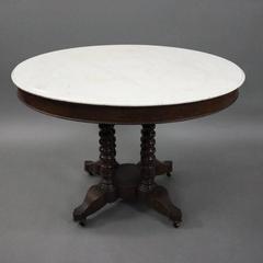 Antique Carved Walnut and Marble Oval Parlor Lamp Table, circa 1880
