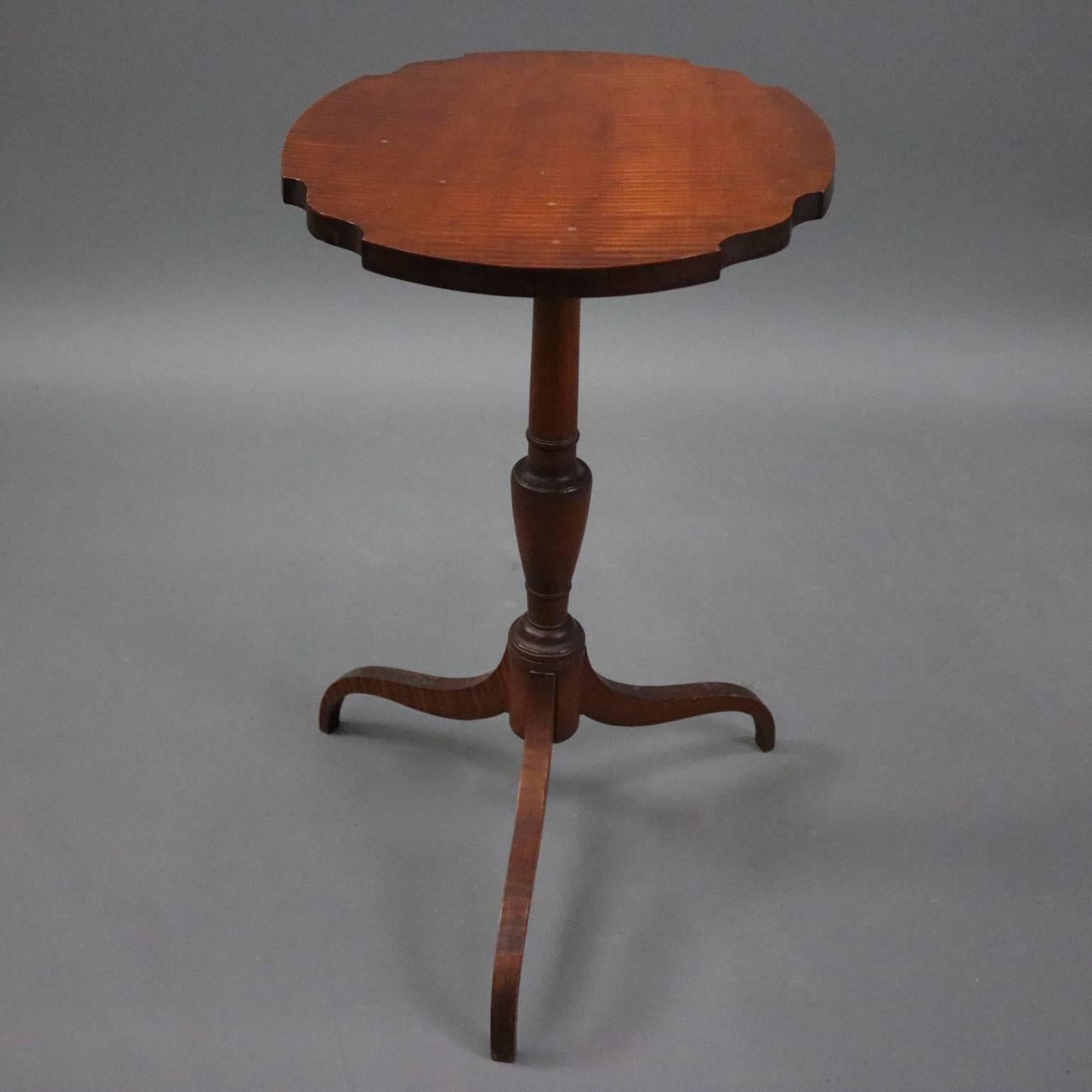 American Antique Federal Tiger Maple Oval Tilt-Top Lamp Stand, circa 1850