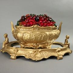 Antique Czech Neoclassical Gilt Table Lamp, Fruit Filled Tureen, circa 1930